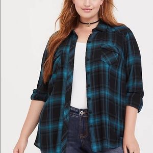 Torrid Turquoise Plaid Twill Camp Shirt